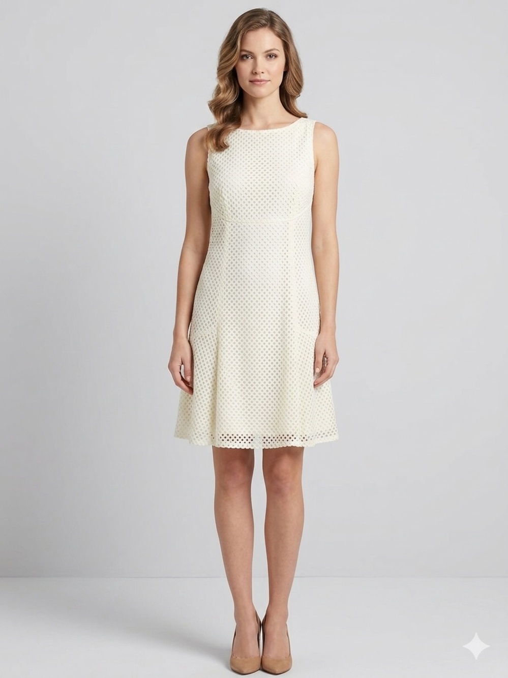NWT Classy Chaps Cream Eyelet Lace Sleeveless A-Line Fit & Flare Dress Size 6